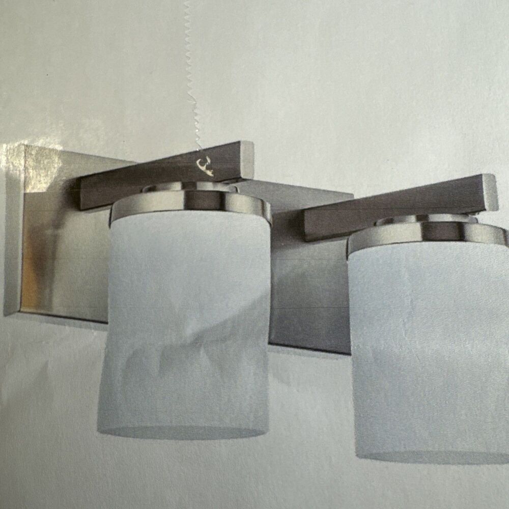Bathroom Vanity 2 Light Brushed Nickel Wall Sconce With Opal White Glass Shades